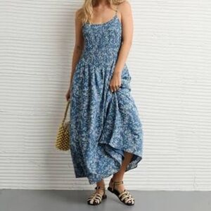 American Eagle Bella Midi Floral Blue Dress